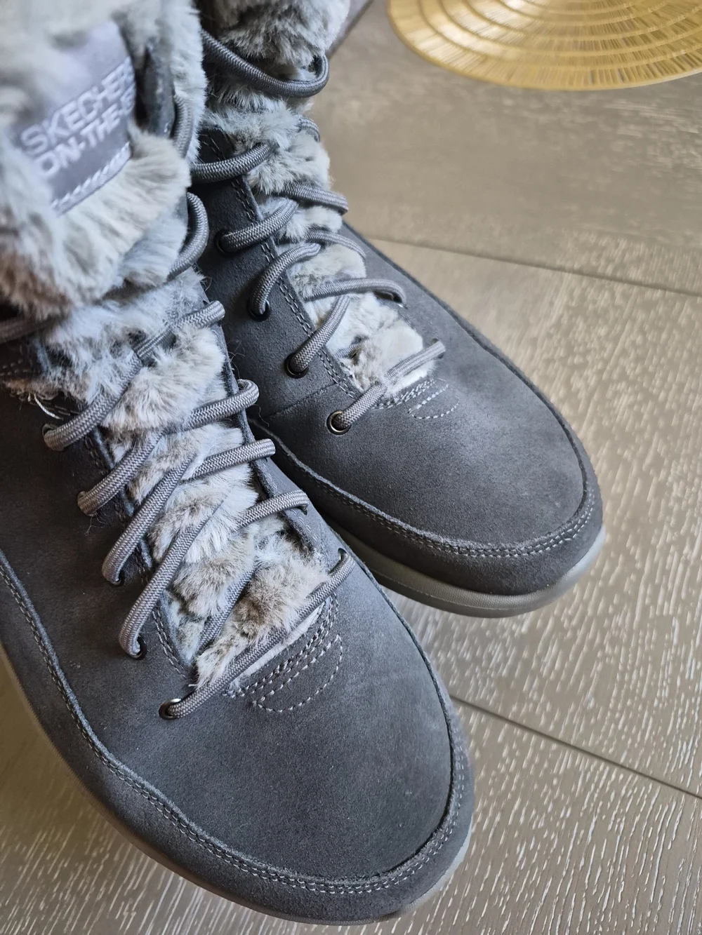 Skechers Winter Chill Gray Suede Faux-Fur Lined Lace-Up Winter Boots